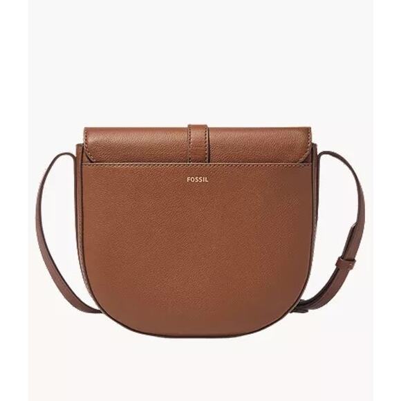 Fossil Emery Leather Saddle Bag Crossbody Medium Brown Pebbled Leather $195 NWT - Picture 3 of 4